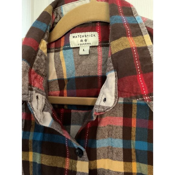 Woman’s Matchstick Multicolor Plaid Flannel Button Down Shirt Large 100% Cotton - Picture 3 of 4